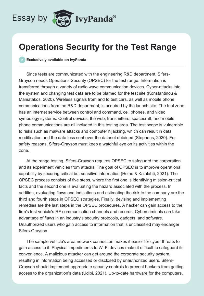 Operations Security for the Test Range. Page 1