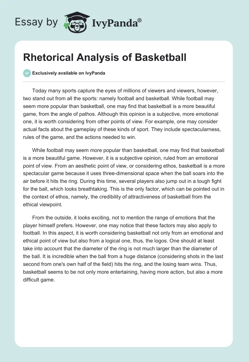 Rhetorical Analysis of Basketball. Page 1