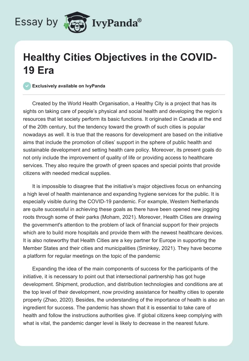 Healthy Cities Objectives in the COVID-19 Era. Page 1