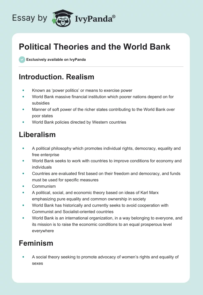 Political Theories and the World Bank. Page 1