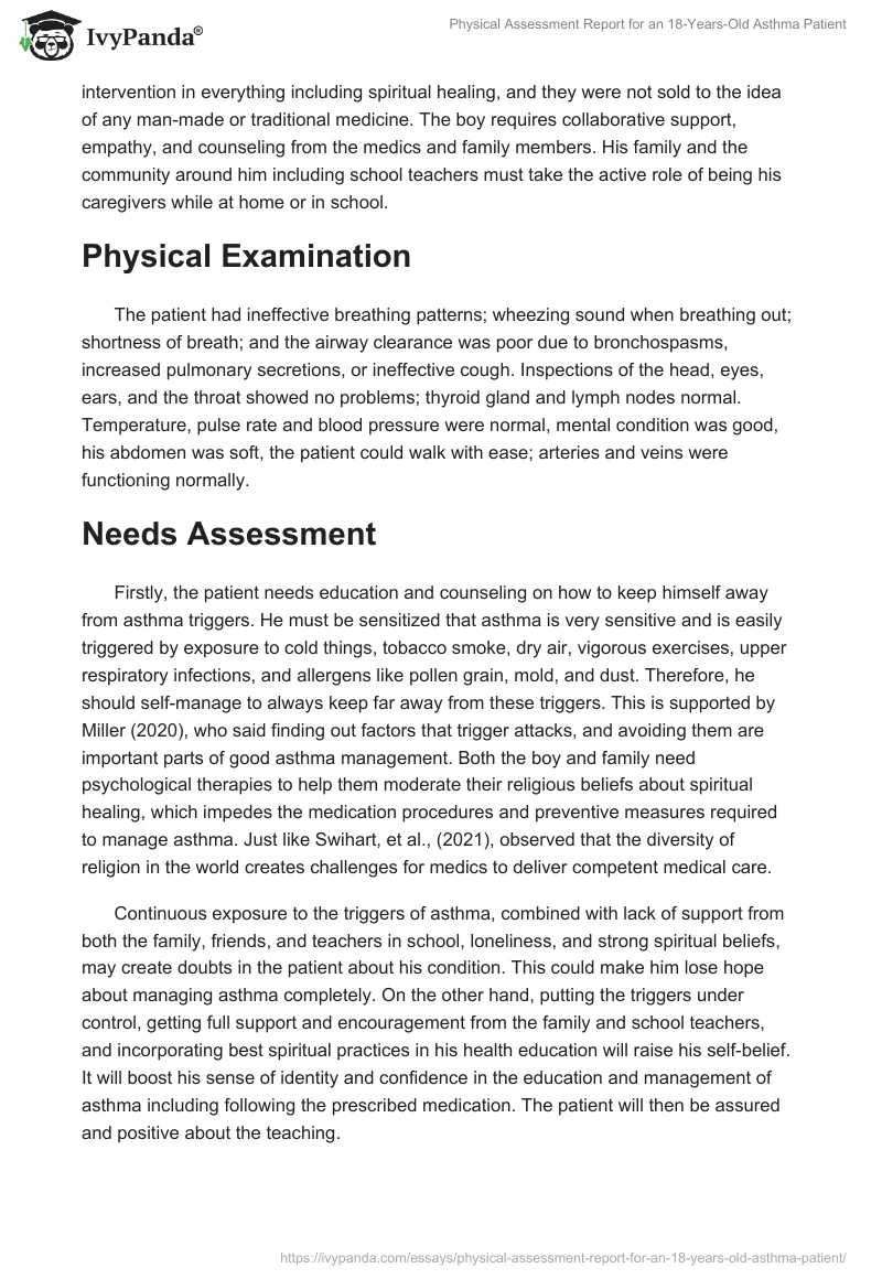 Physical Assessment Report for an 18-Years-Old Asthma Patient. Page 2
