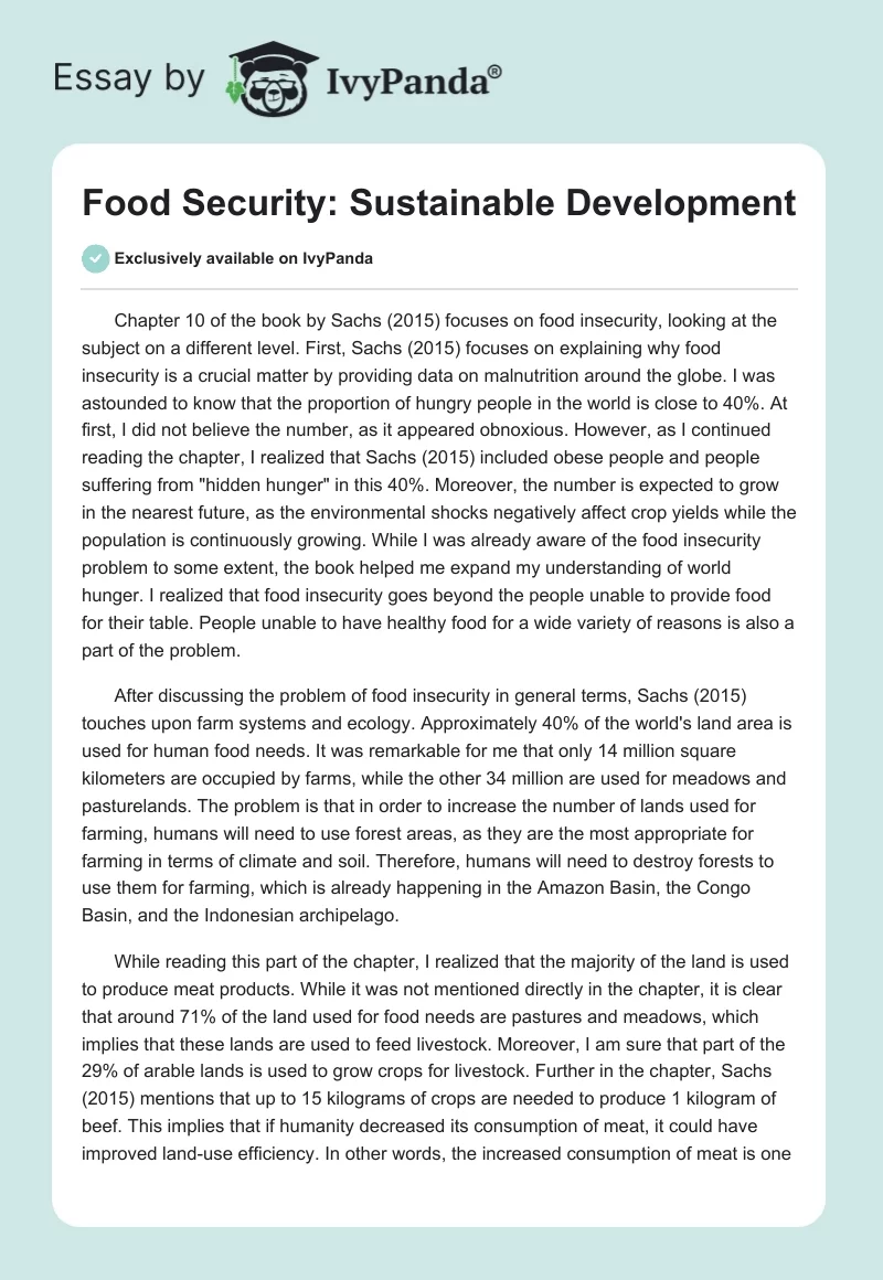 Food Security: Sustainable Development. Page 1