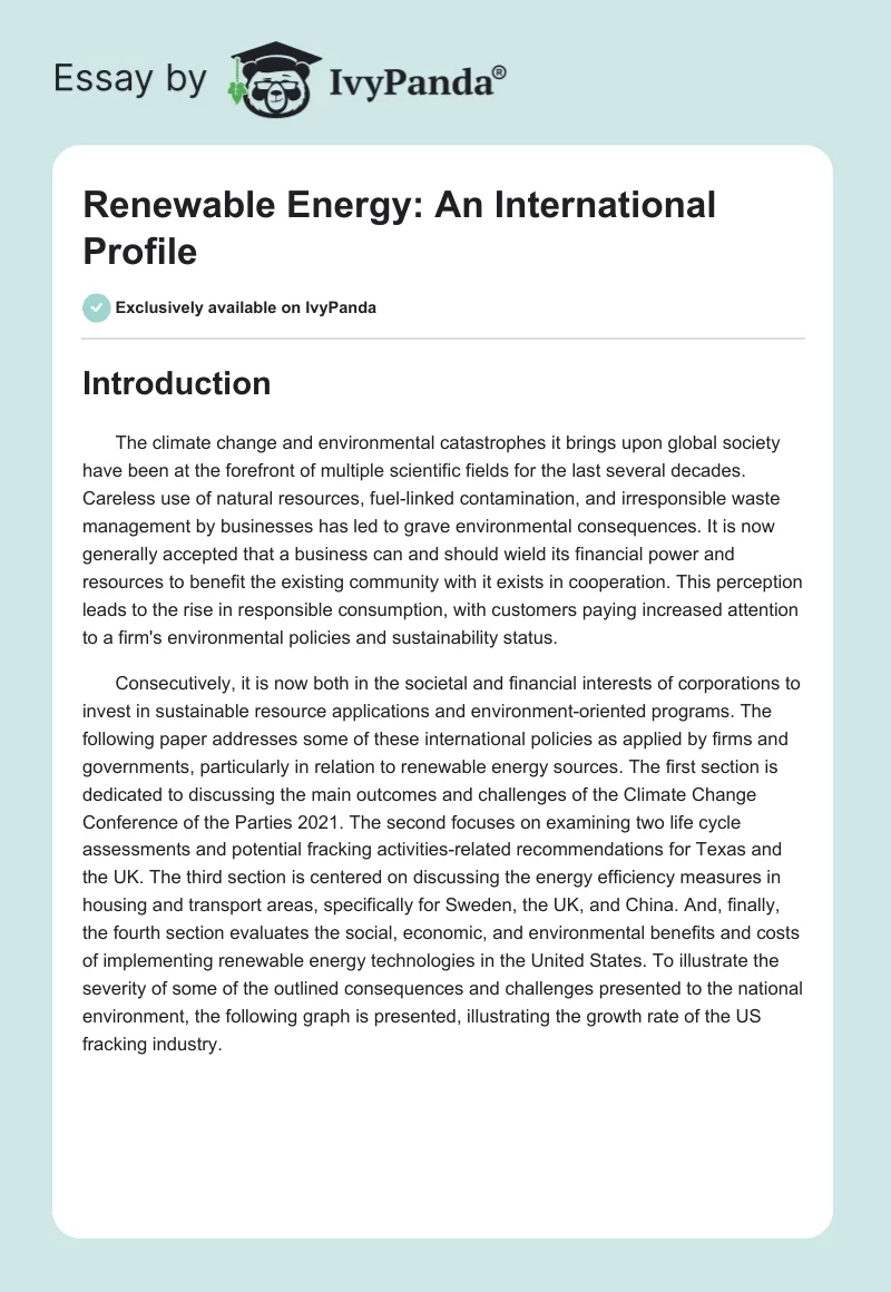 Renewable Energy: An International Profile. Page 1
