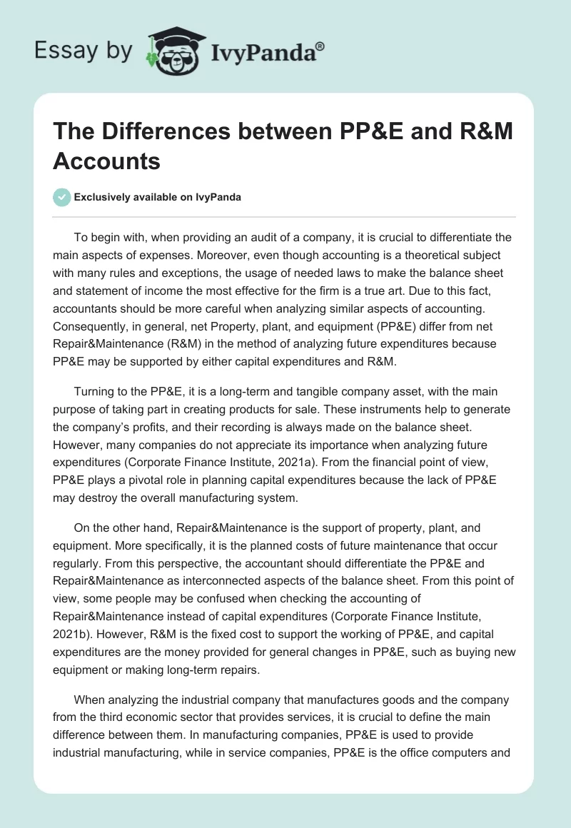 The Differences between PP&E and R&M Accounts. Page 1