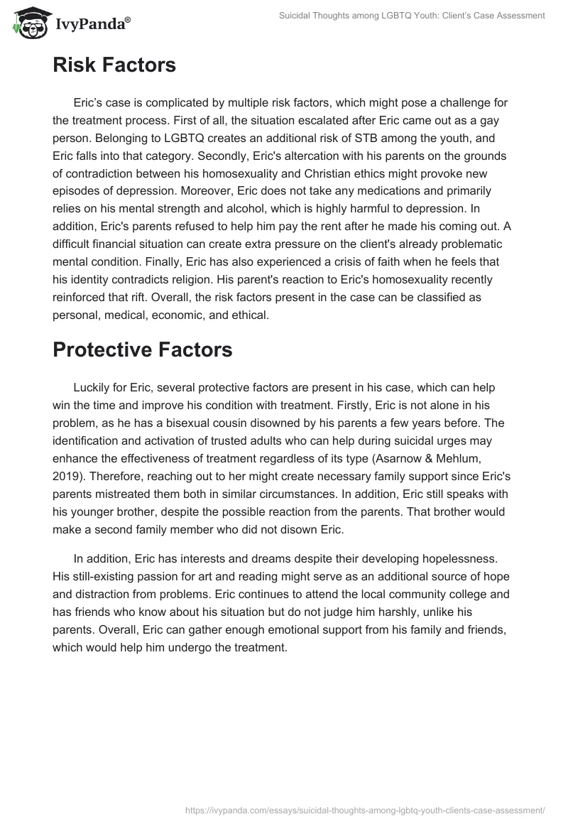 Suicidal Thoughts Among LGBTQ Youth: Client’s Case Assessment. Page 2