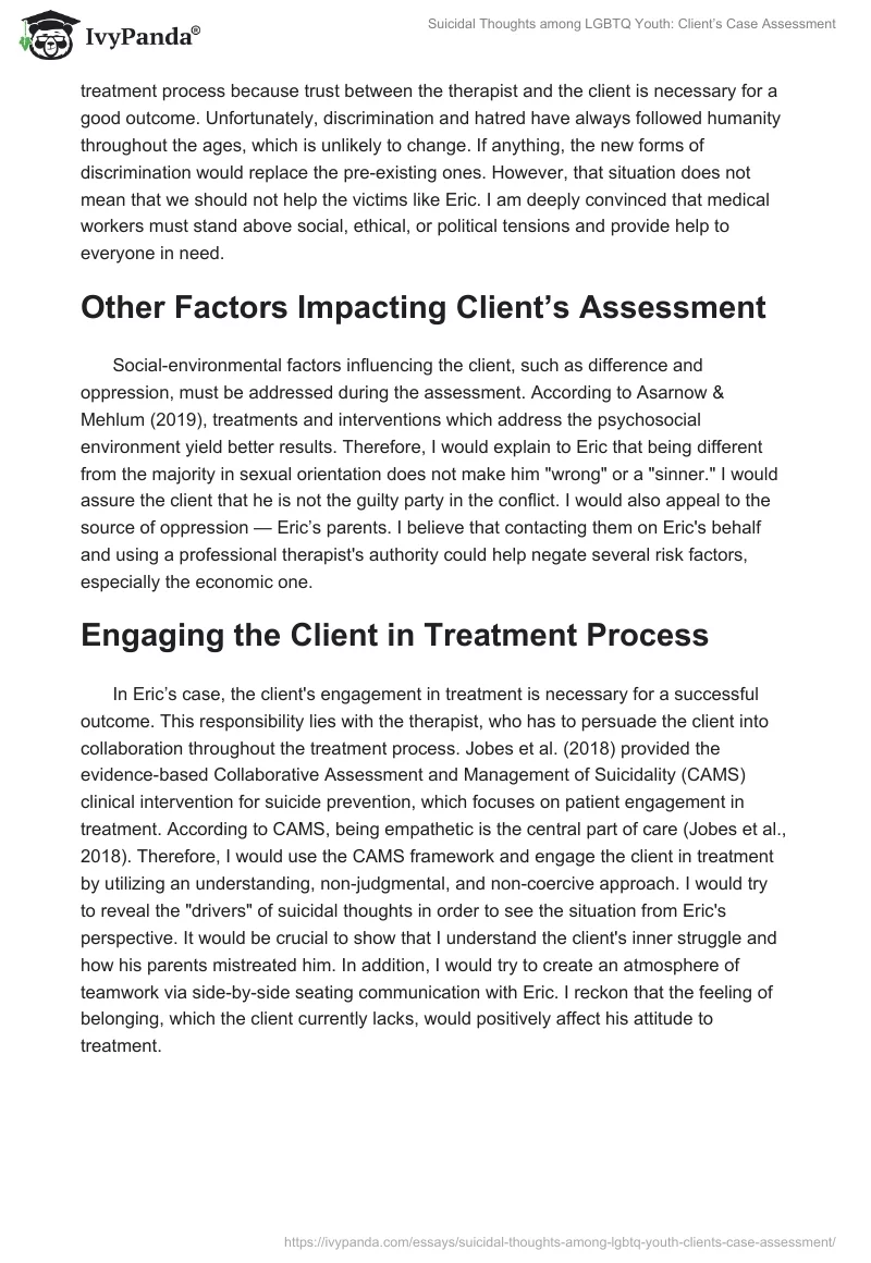 Suicidal Thoughts Among LGBTQ Youth: Client’s Case Assessment. Page 4