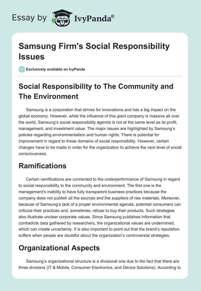Samsung Firm's Social Responsibility Issues. Page 1