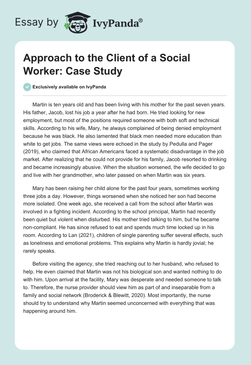 Approach to the Client of a Social Worker: Case Study. Page 1