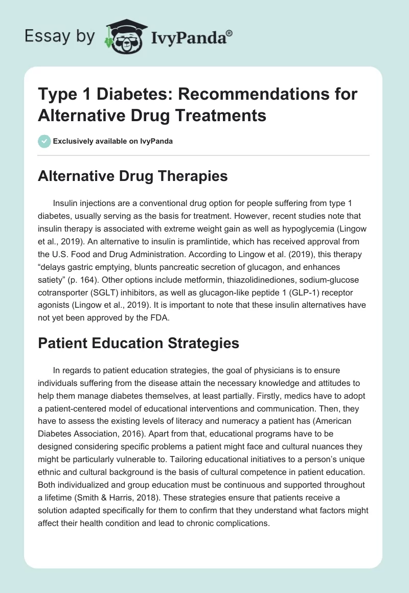 Type 1 Diabetes: Recommendations for Alternative Drug Treatments. Page 1