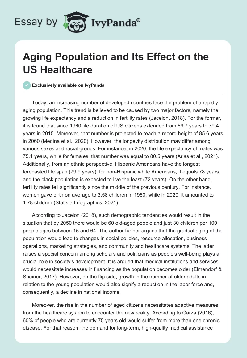 Aging Population and Its Effect on the US Healthcare. Page 1