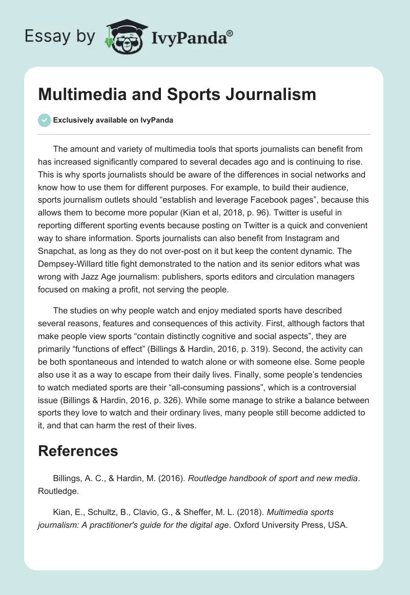 Multimedia and Sports Journalism. Page 1
