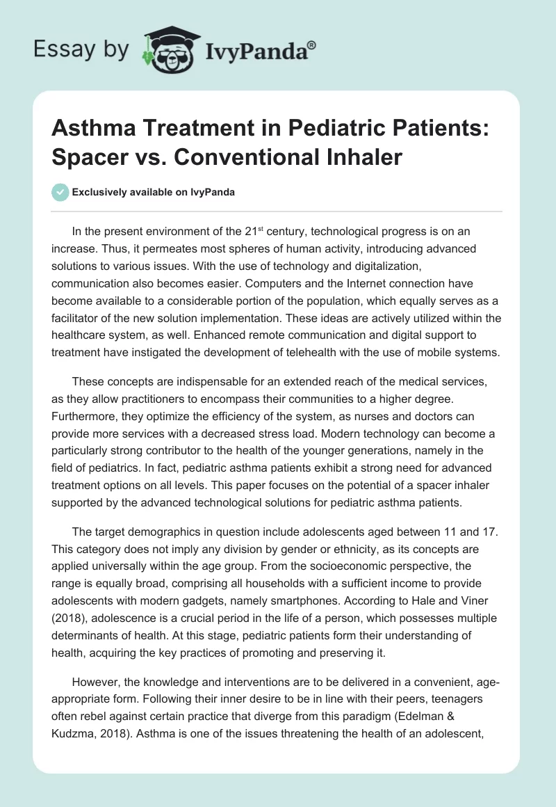 Asthma Treatment in Pediatric Patients: Spacer vs. Conventional Inhaler. Page 1