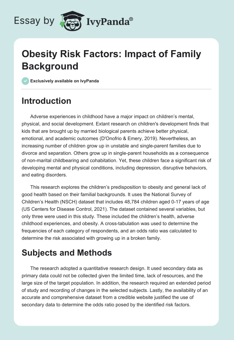 Obesity Risk Factors: Impact of Family Background. Page 1