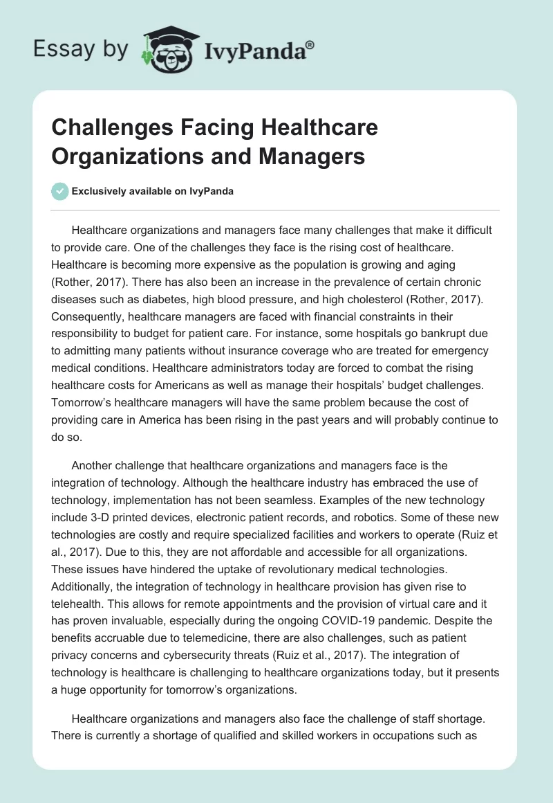 Challenges Facing Healthcare Organizations and Managers. Page 1