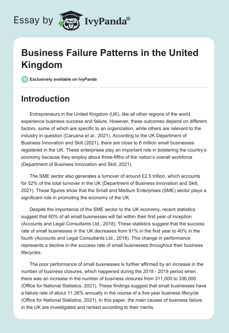 Business Failure Patterns in the United Kingdom. Page 1