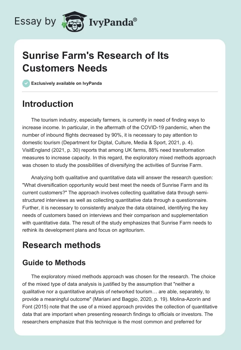 Sunrise Farm's Research of Its Customers Needs. Page 1