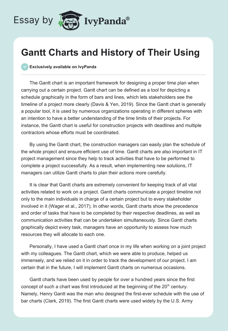 Gantt Charts and History of Their Using. Page 1