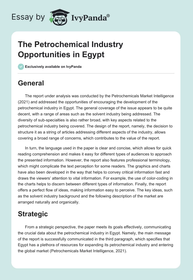 The Petrochemical Industry Opportunities in Egypt. Page 1