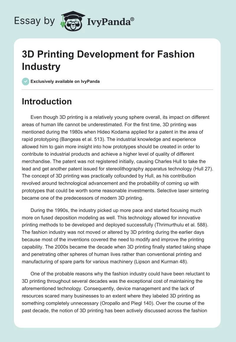3D Printing Development for Fashion Industry. Page 1