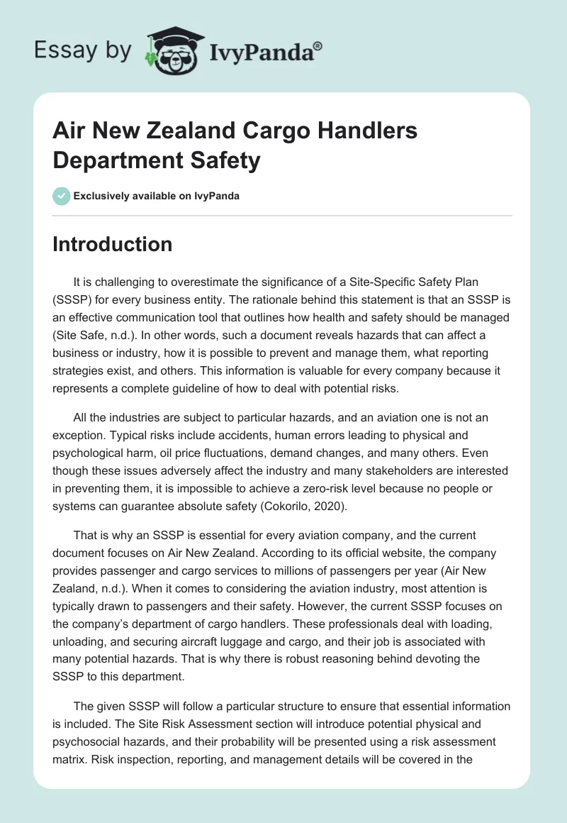 Air New Zealand Cargo Handlers Department Safety. Page 1