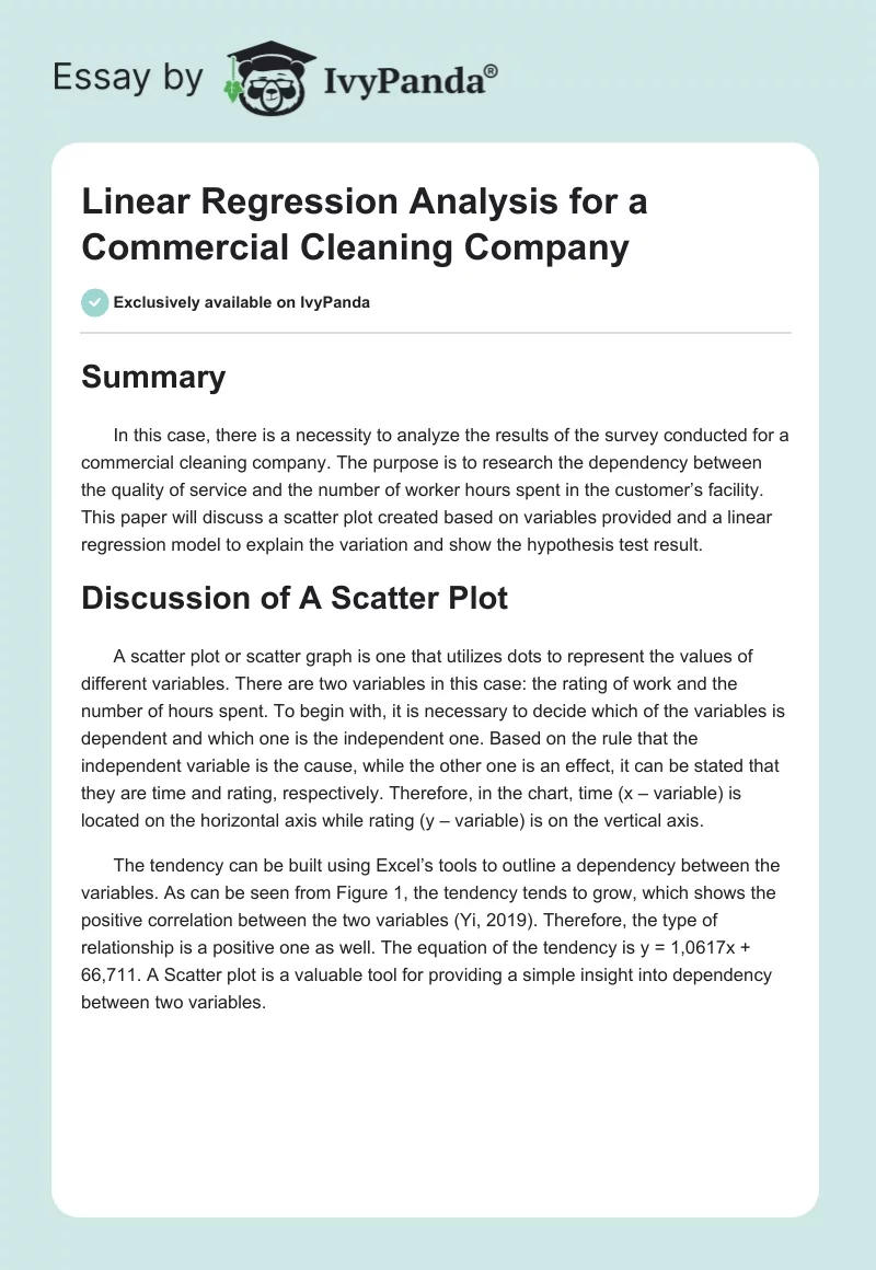 Linear Regression Analysis for a Commercial Cleaning Company. Page 1