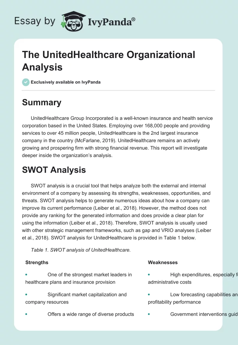 The UnitedHealthcare Organizational Analysis. Page 1