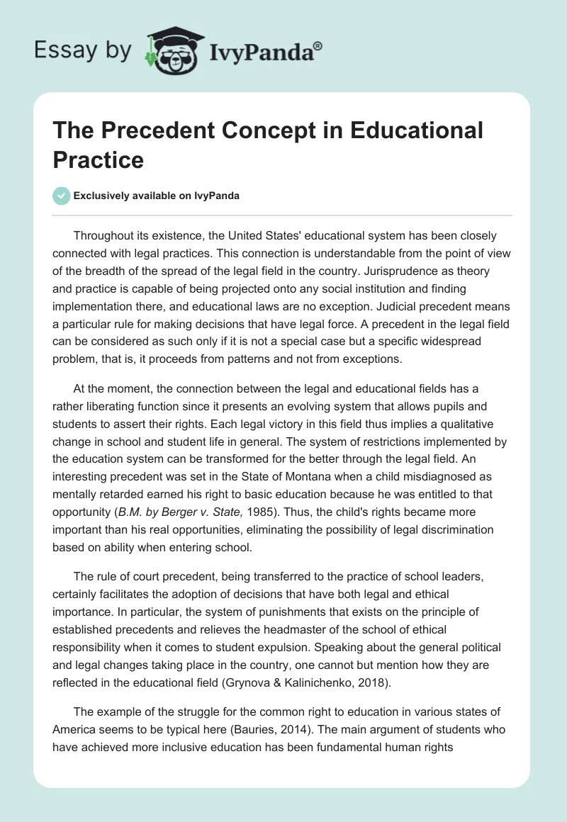 The Precedent Concept in Educational Practice. Page 1