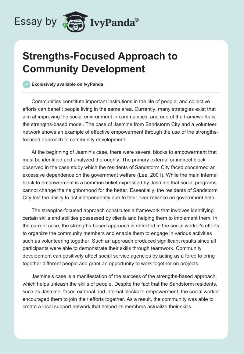 Strengths-Focused Approach to Community Development. Page 1