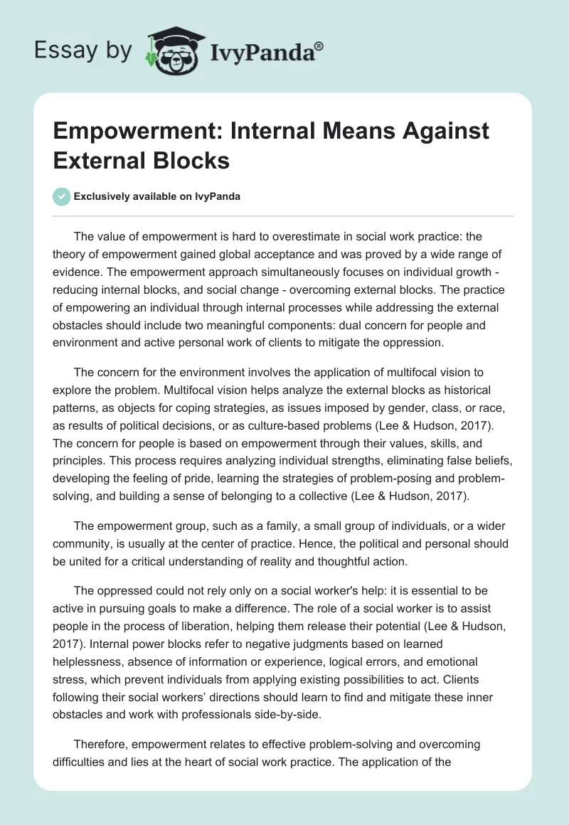 Empowerment: Internal Means Against External Blocks. Page 1