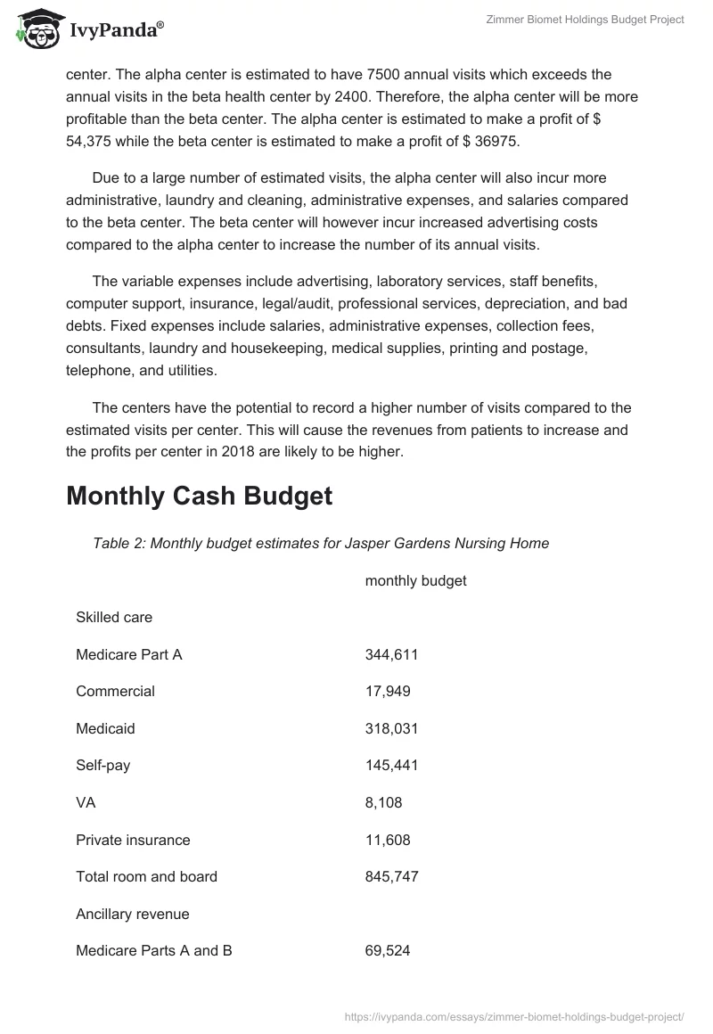 Zimmer Biomet Holdings Budget Project. Page 4