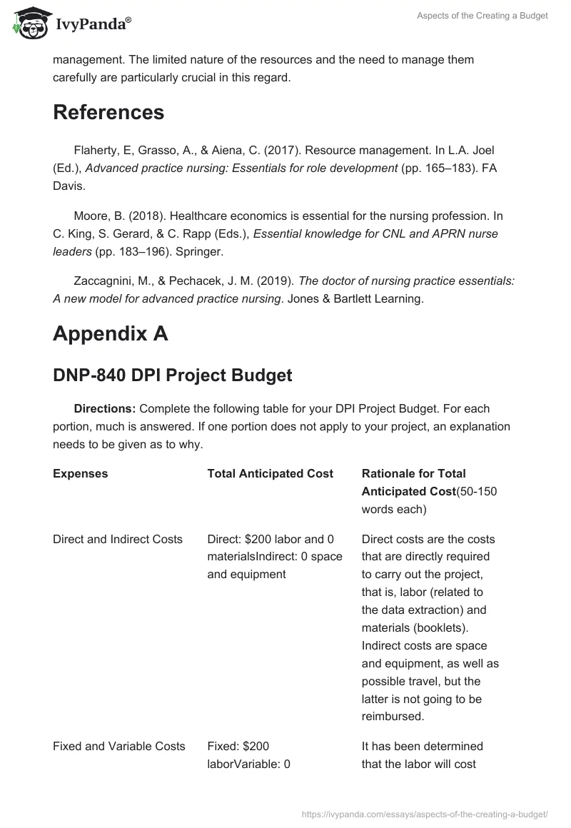 Aspects of the Creating a Budget. Page 2
