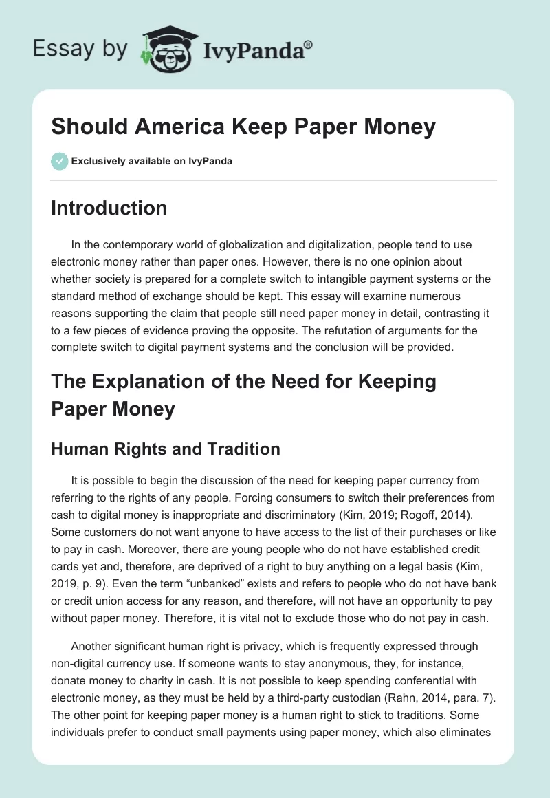 Should America Keep Paper Money. Page 1