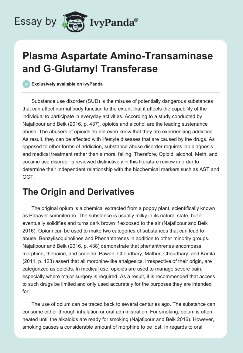 Plasma Aspartate Amino-Transaminase and G-Glutamyl Transferase. Page 1