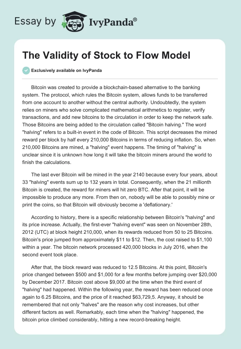 The Validity of Stock to Flow Model. Page 1