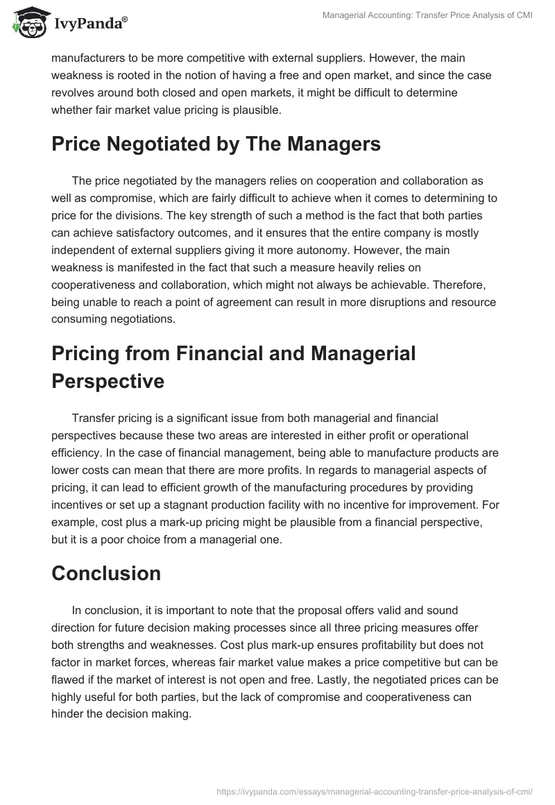 Managerial Accounting: Transfer Price Analysis of CMI. Page 3