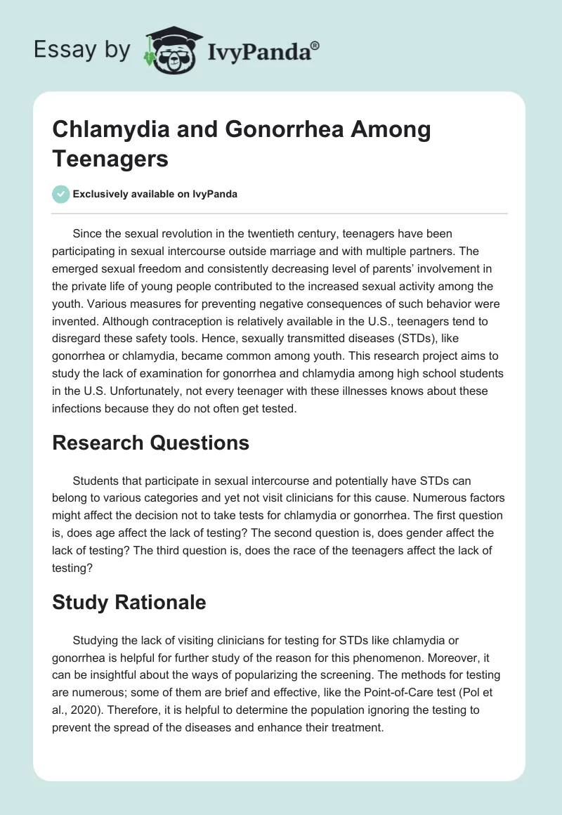 Chlamydia and Gonorrhea Among Teenagers. Page 1