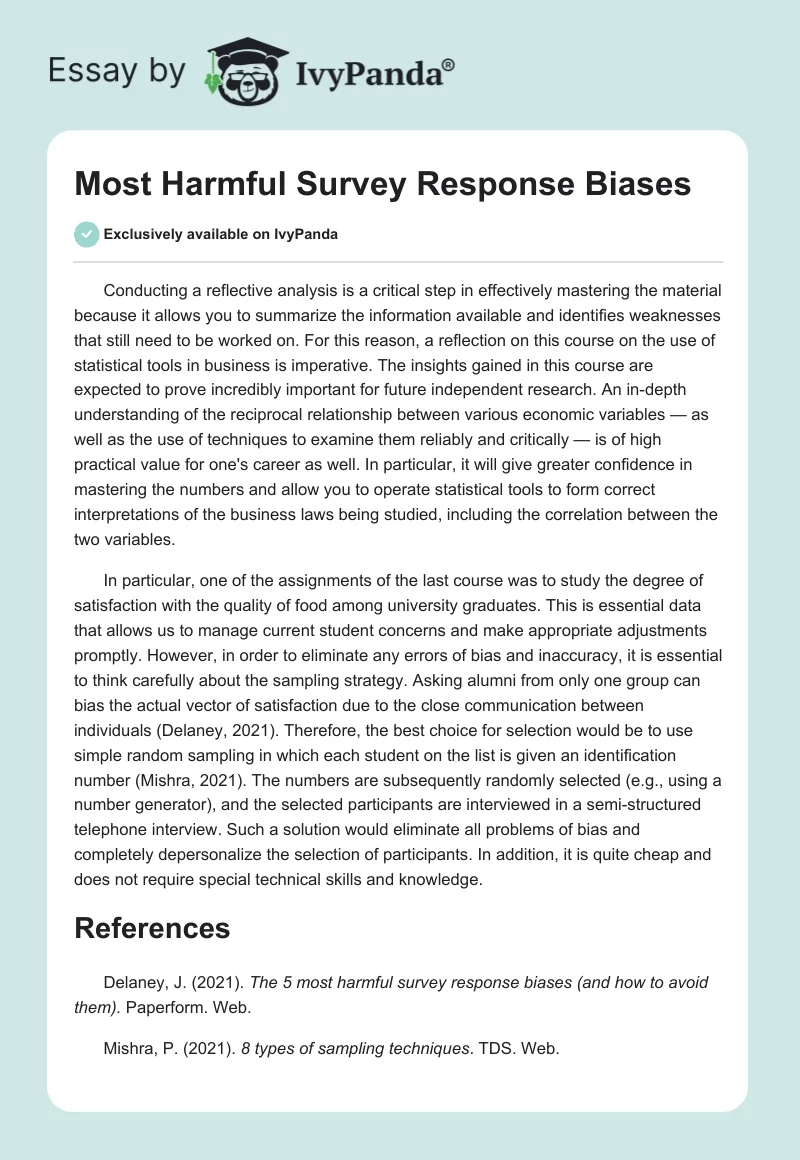 Most Harmful Survey Response Biases. Page 1