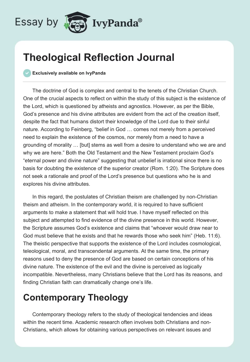 Theological Reflection Journal. Page 1
