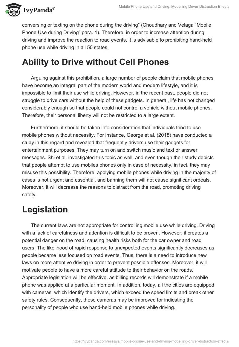Mobile Phone Use and Driving: Modelling Driver Distraction Effects. Page 2