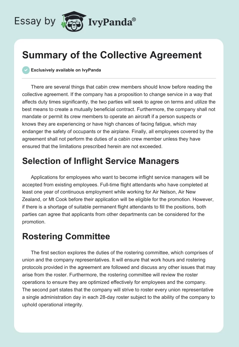 Summary of the Collective Agreement. Page 1