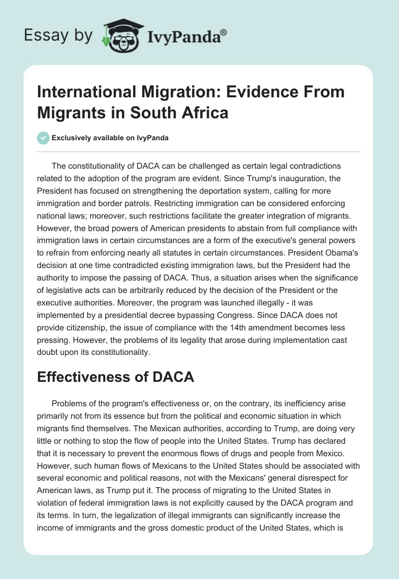 International Migration: Evidence From Migrants in South Africa. Page 1