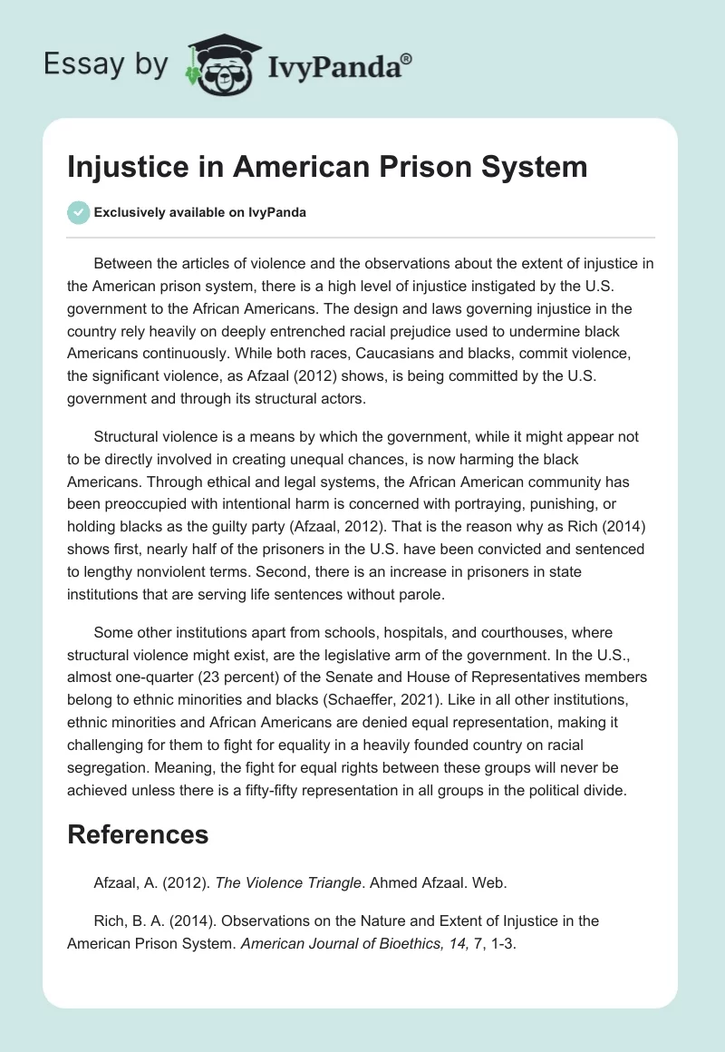 Injustice in American Prison System. Page 1