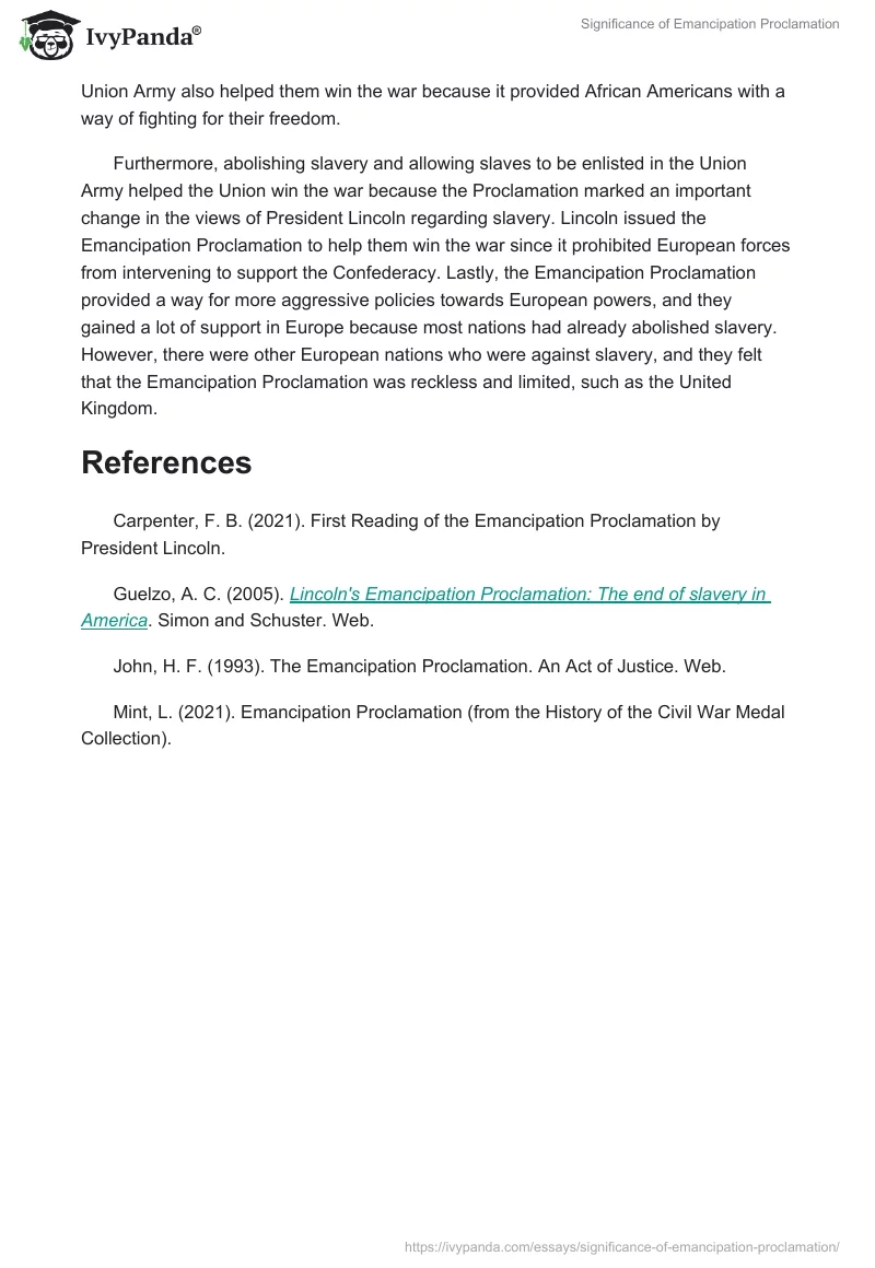 Significance of Emancipation Proclamation. Page 4