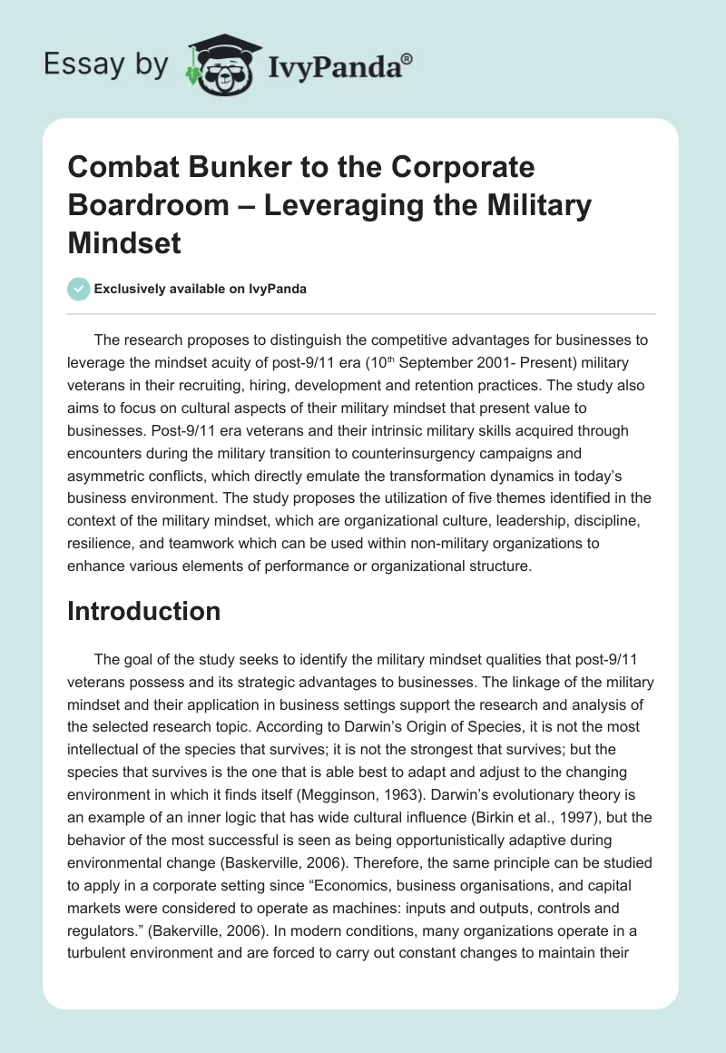 Combat Bunker to the Corporate Boardroom – Leveraging the Military Mindset. Page 1