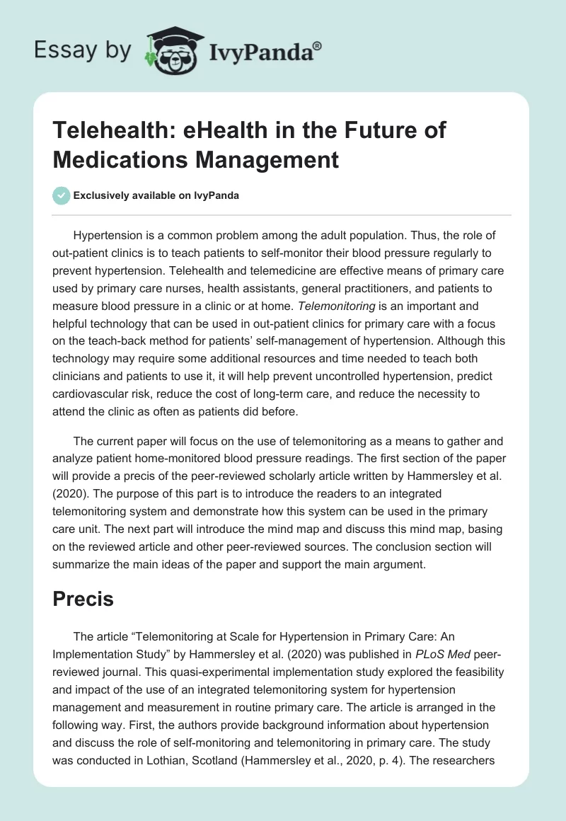 Telehealth: eHealth in the Future of Medications Management. Page 1