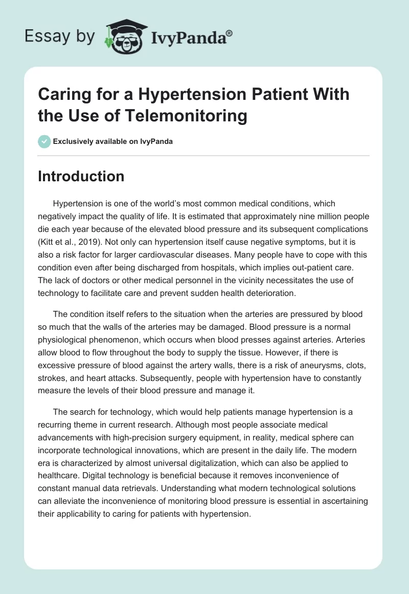 Caring for a Hypertension Patient With the Use of Telemonitoring. Page 1