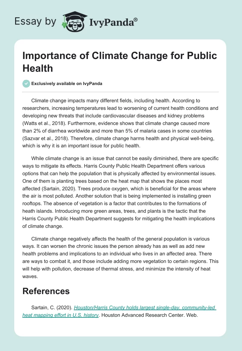 Importance of Climate Change for Public Health. Page 1