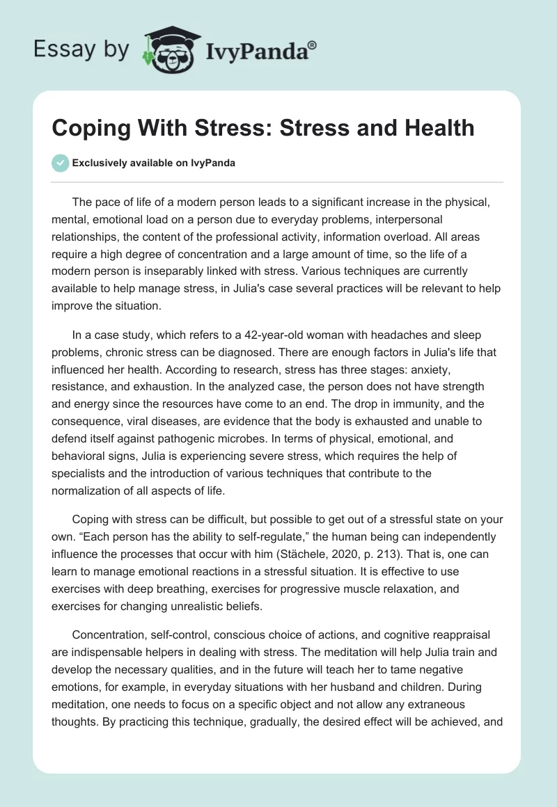 Coping with Stress: Stress and Health. Page 1