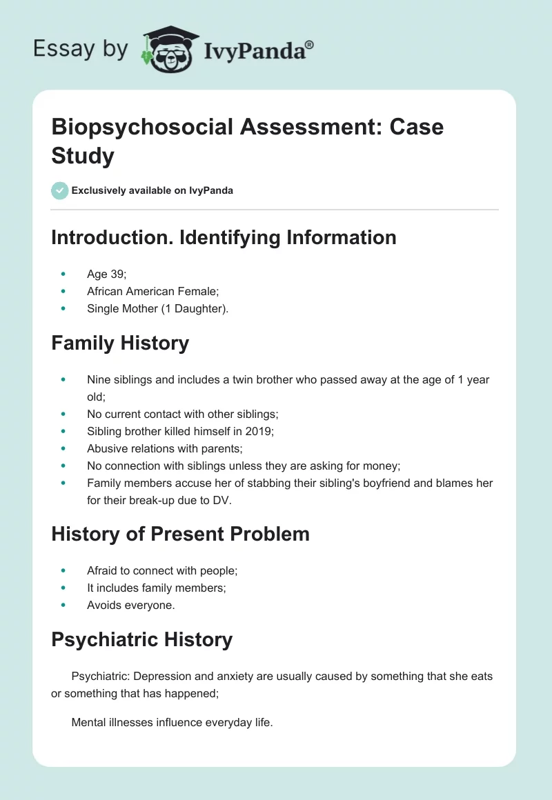 Biopsychosocial Assessment: Case Study. Page 1