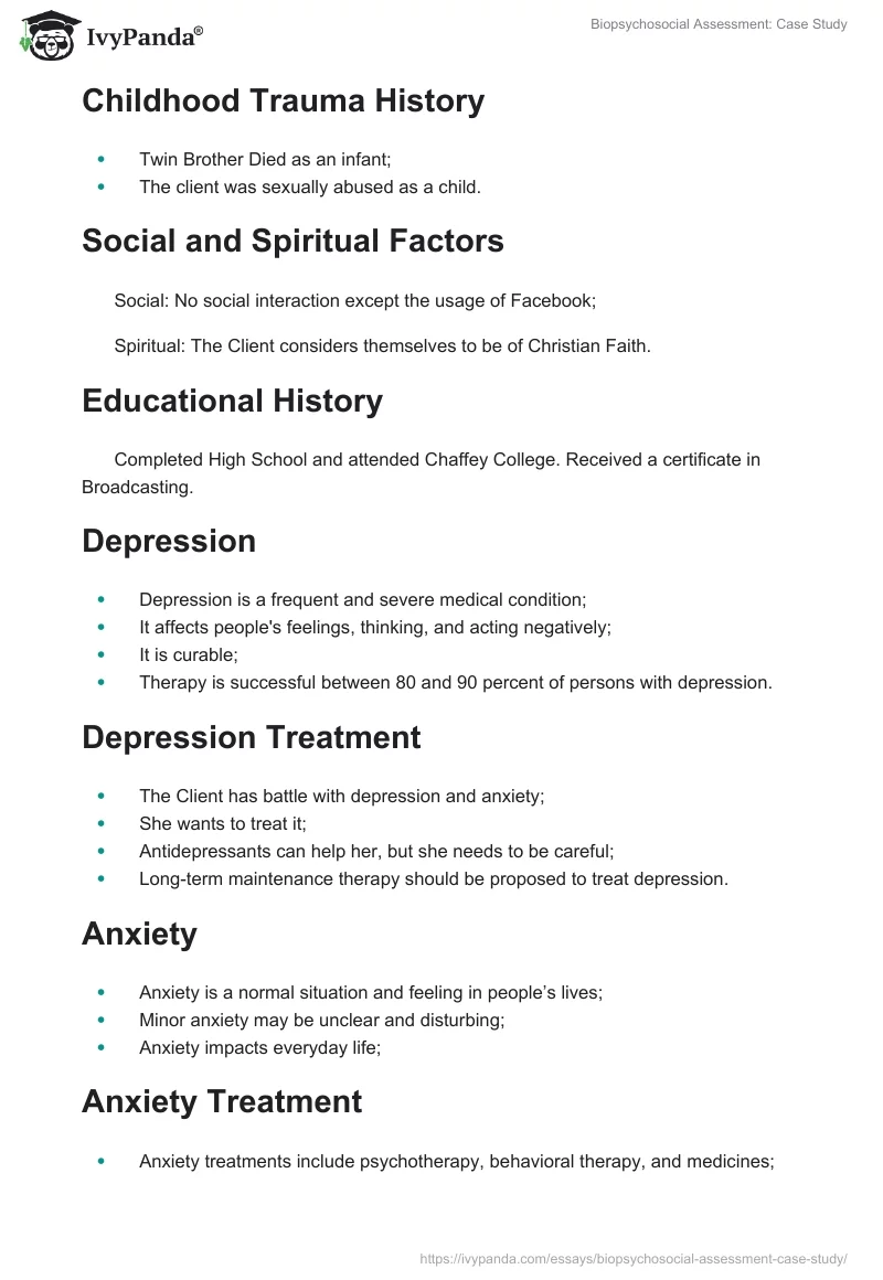 Biopsychosocial Assessment: Case Study. Page 2